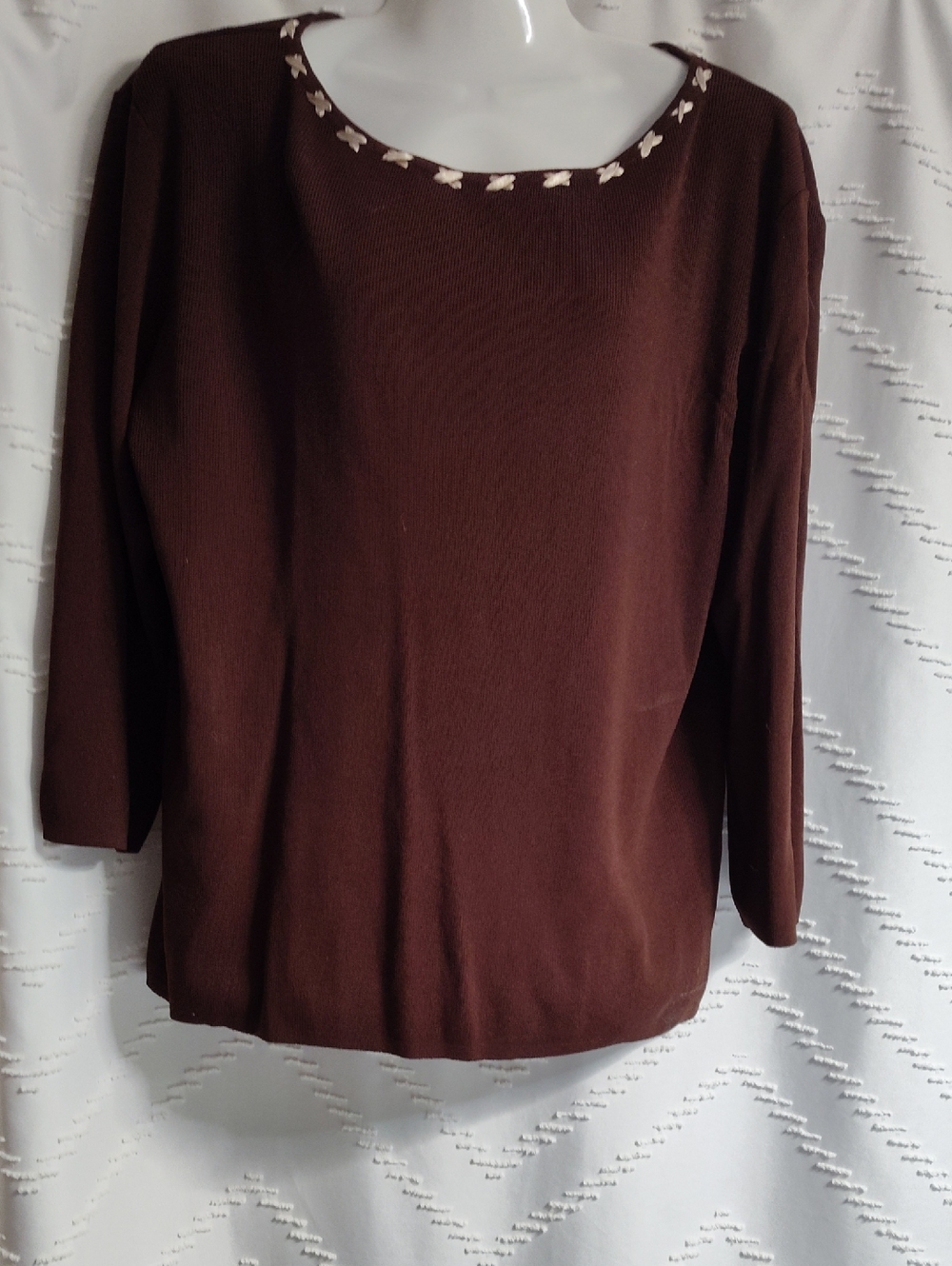 Finity Brown Scoop Neck Sweater with Cream Ribbon